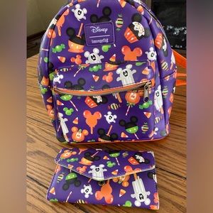 Disney Loungefly Mickey Halloween Snacks Icon Backpack and matching wallet